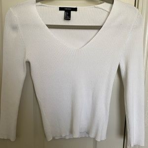 cute low cut white long sleeve top
